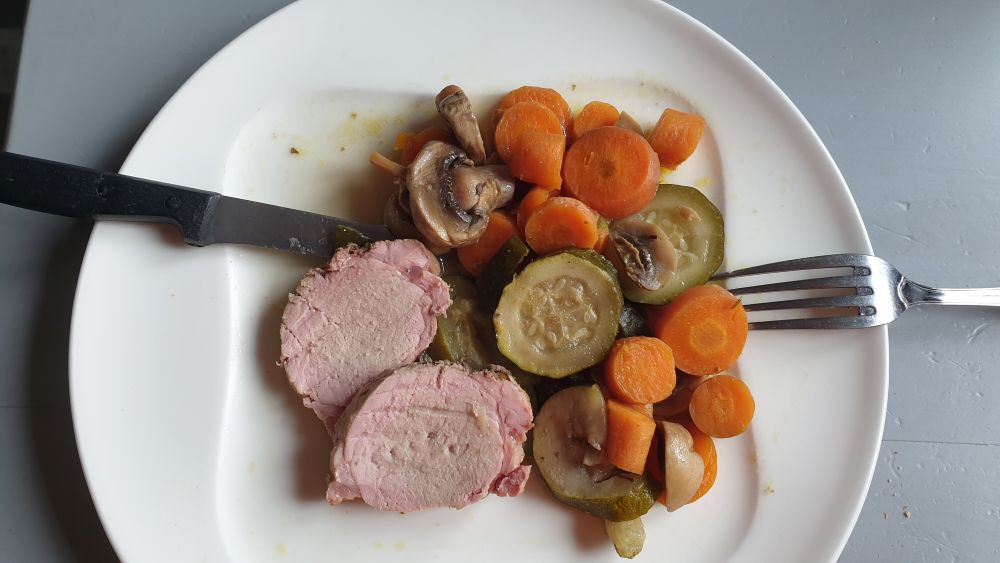 Filet mignon de porc en cuisson basse température en marmite norvégienne